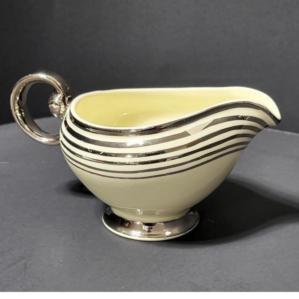 VTG Taylor Smith Taylor Creamer Art Deco Silver Platinum Stripes Cream‎